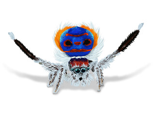 Colorful peacock spider performing a mating dance illustration