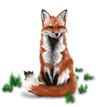 Thoughtful fox sitting looking ahead illustration