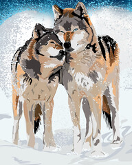 Wolf couple showing each other love illustration