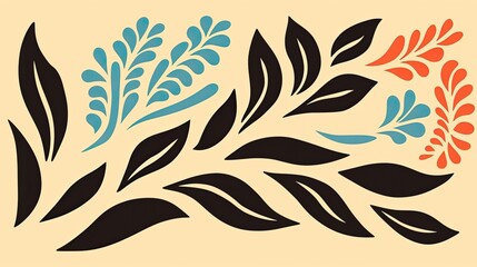 Fototapeta premium a horizontal format of Abstract leaf and flower shapes on a light background in a floral-themed, graphic illustration in JPG. Generative ai