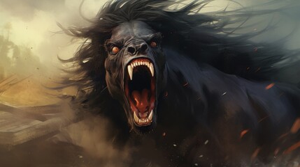 angry monster horse background wallpaper AI generated image