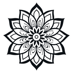 Doodle Flower Mandala vector isolated on a white background, abstract outline mandala icon