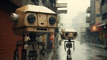 cute robot cctv background wallpaper AI generated image