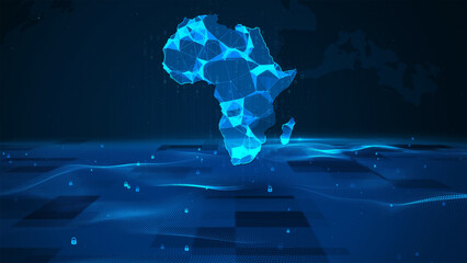 Africa map background digital number code business security key technology