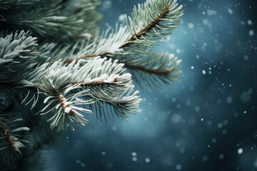 Fototapeta na wymiar a pine tree branch with snow falling on the branches and a blurry background. AI generative