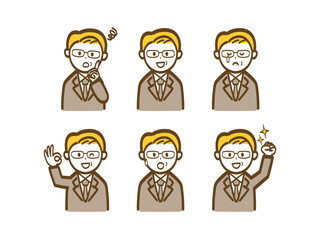 ミドルシニア世代のビジネスマンのポーズ別イラストセット2