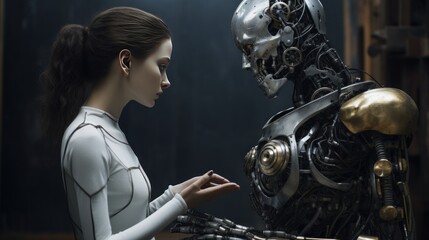 humans young girl and robots background wallpaper AI generated image