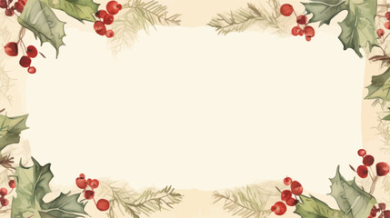 Christmas Holly Border with Red Berries and Green Leaves
