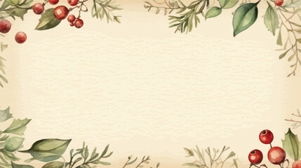 Christmas Holly Border with Red Berries and Green Leaves