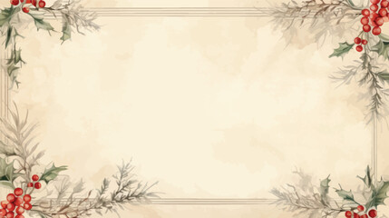 Christmas Holly Border with Red Berries and Green Leaves