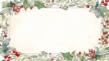 Christmas Holly Border with Red Berries and Green Leaves