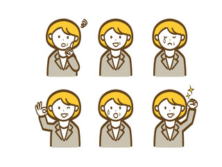 ミドルシニア世代のビジネスウーマンのポーズ別イラストセット2