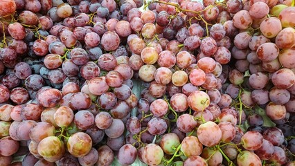 High Angle View of Fresh grapes at fruit market