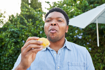 People eating dim sum on patio