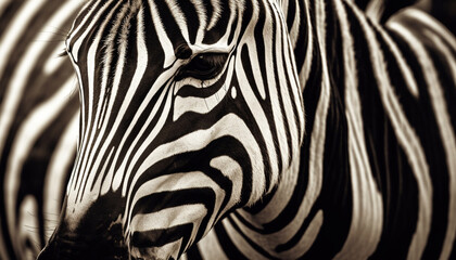 Monochrome elegance Zebra beauty in nature, close up animal portrait generated by AI
