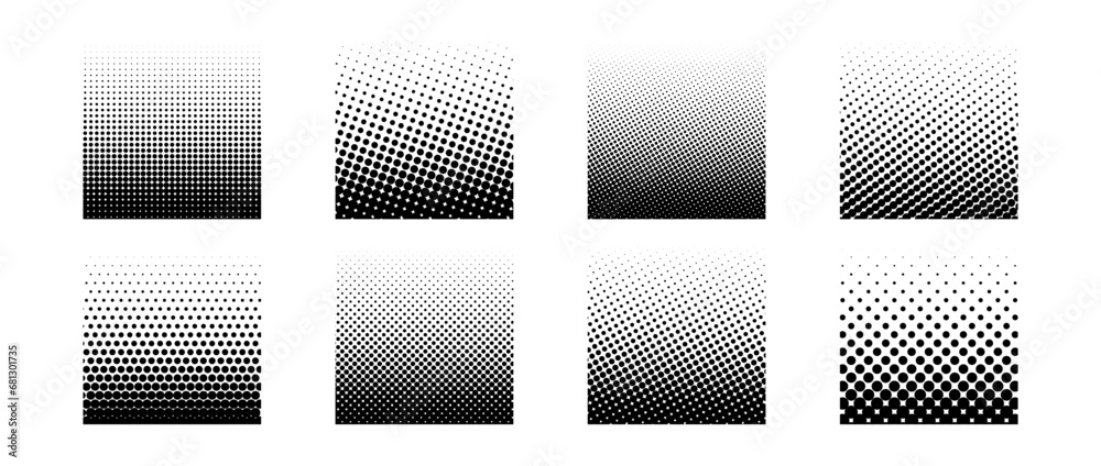Wall mural different halftone gradient backgrounds set. cartoon dots texture wallpaper collection. black white  - Wall murals