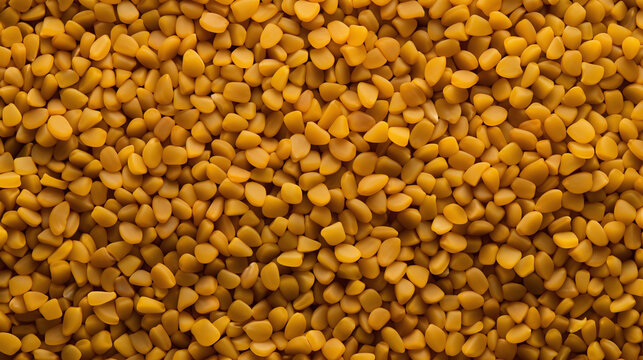 Top view full frame of whole ripe fenugreek seeds placed together as background.