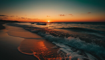 Obraz premium Silhouette of romance, dark horizon over tranquil seascape beauty generated by AI