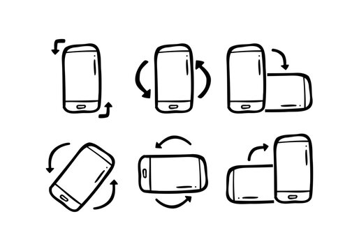 doodle hand drawn rotate your phone instruction icon collection set vector illustration