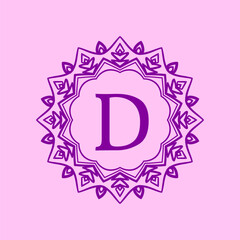 letter D mandala elegant circular border initial vector logo design
