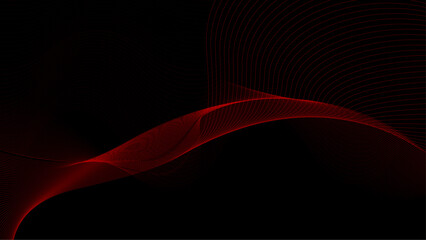Black background red wave swirl. frequency soundwave; twisted curve lines with blend effect. Technology, data science, geometric border pattern.  Vector illustration - obrazy, fototapety, plakaty