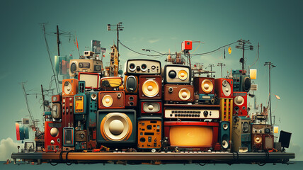 background music, the world of music on a smooth background, computer graphics melody of the city sound music banner