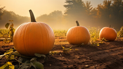 huge ripe orange pumpkin, autumn festive background, halloween calendar, nature harvest, fictional computer graphics