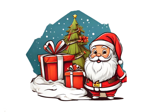Santa Christmas tree, gift box, Sticker, t Shirt design Generative AI. - Powered by Adobe