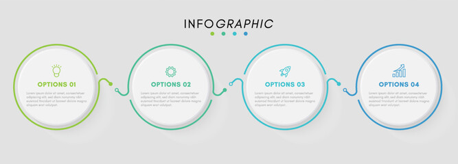 Business infographic design template with 4 icons and options or steps.