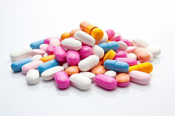 Obraz na płótnie Canvas pile of colored antibiotics isolated on white background