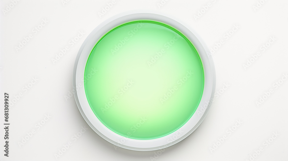 Poster green light fluorescent button isolated on the background of computer graphics website design