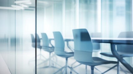 empty meeting room in an office, as seen through blurred glass, professional and workplace-related materials