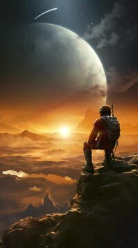Dusk on Mars: The Red Planet's Silent Twilight. Seamless Animation Video Background in 4K Resolution &ndash; Mesmerizing Display.