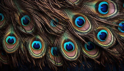 Majestic male peacock displays iridescent beauty in vibrant tropical climate generated by AI