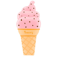 Strawberry Chocolate Chip Soft Ice Cream Cartoon illustration Strawberry Chocolate Chip Ice Cream Sticker