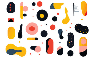 slick shiny abstract shapes, vivid colours, white background