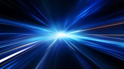 Fotobehang high speed blue light effect. Futuristic Light Effect. Colorful Lens Flare. Star, Explosion and Electric. Blue light technology background. High speed. Radial motion blur background.  © Nenone