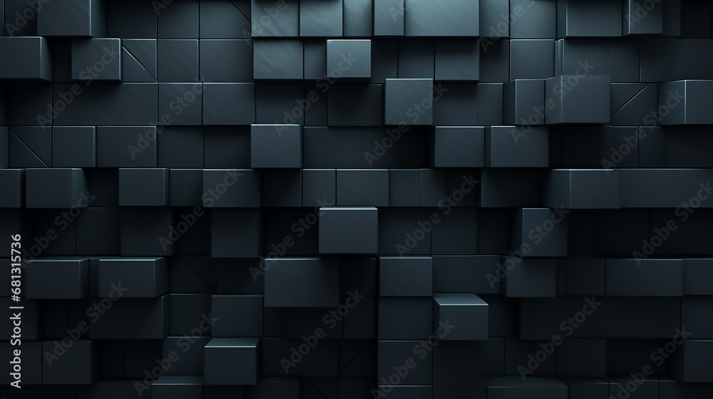 Wall mural abstract black 3d square blocks background. black cubes abstract background. random mosaic shapes. g