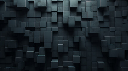 Abstract black 3d square blocks background. Black cubes abstract background. Random mosaic shapes. Geometric backdrop. Futuristic interior concept. Square tiles. Business or corporate design element. 