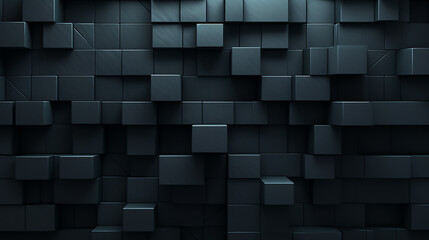 Abstract black 3d square blocks background. Black cubes abstract background. Random mosaic shapes. Geometric backdrop. Futuristic interior concept. Square tiles. Business or corporate design element. 