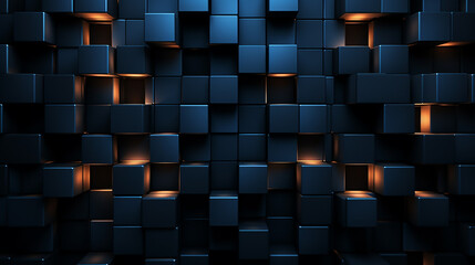 Abstract black 3d square blocks background. Black cubes abstract background. Random mosaic shapes. Geometric backdrop. Futuristic interior concept. Square tiles. Business or corporate design element.  - obrazy, fototapety, plakaty