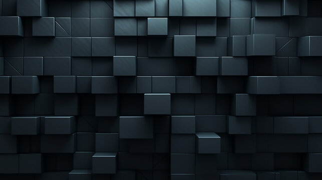 Fototapeta Abstract black 3d square blocks background. Black cubes abstract background. Random mosaic shapes. Geometric backdrop. Futuristic interior concept. Square tiles. Business or corporate design element. 