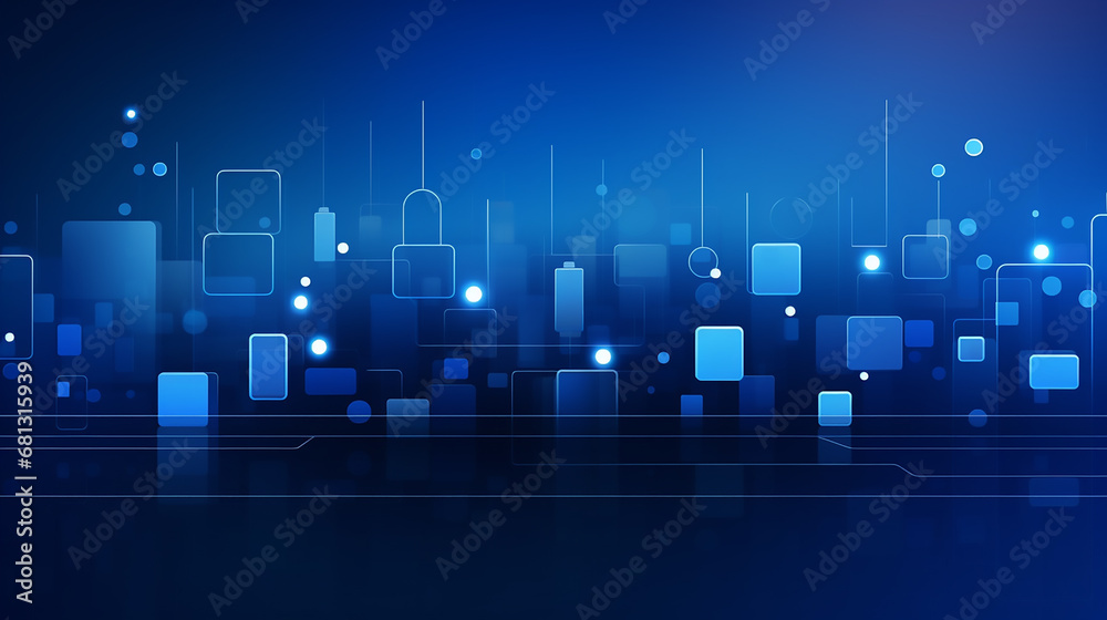 Wall mural digital technology square and line network abstract blue background. modern abstract business templa