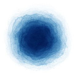 Blue watercolor paint round shape with liquid fluid isolated on transparent background for design elements.