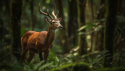 Tranquil doe looking at camera in green wilderness meadow generated by AI