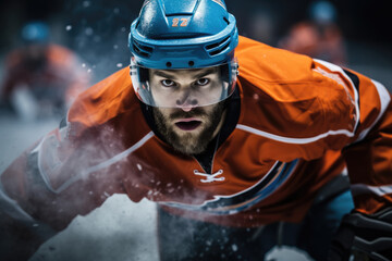 Hockey player, Focused and intense, The player determined expression. - Powered by Adobe