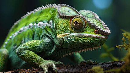 green iguana on a branch,close up  Green chameleon 