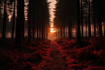 Red color forest, Golden hour.