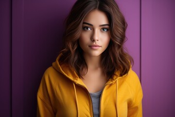 girls portrait of a teenager in yellow-violet colors