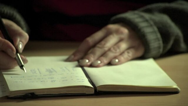 Close-up of fountain pen writing in an old-fashioned paper notebook or diary